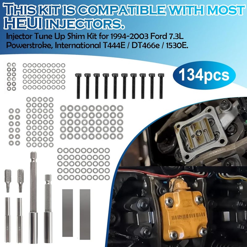 YMT Injector Tune Up Shim Kit Compatible with Ford 7.3L Powerstroke 1994-2003, for International T444E / DT466e / 1530E(134PCS/Set) - Image 5